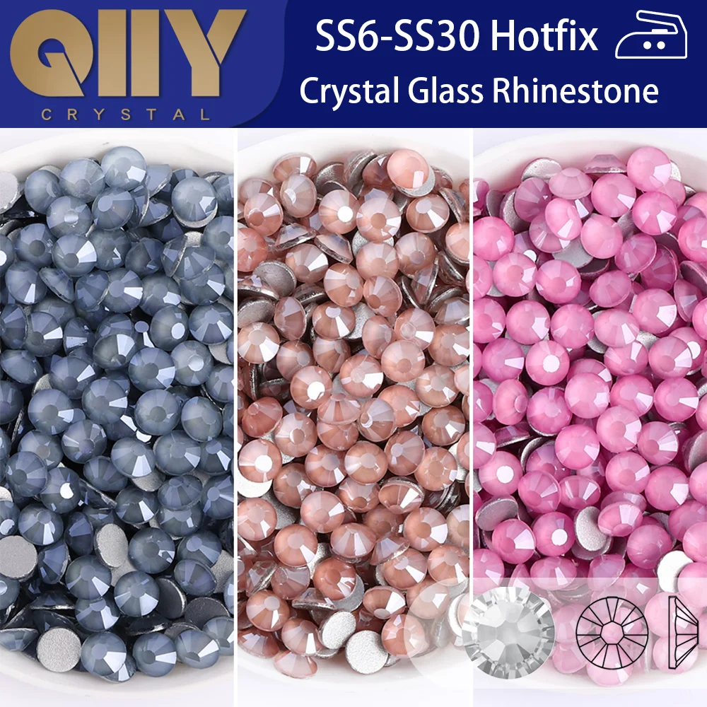 คริสตัลแก้วโมคาซีรีส์ แบบไม่ใช้ความร้อน คริสตัลแบนหลังเรียบ กลิตเตอร์หลากขนาด สำหรับตกแต่งชุด เล็บ งานฝีมือ DIY