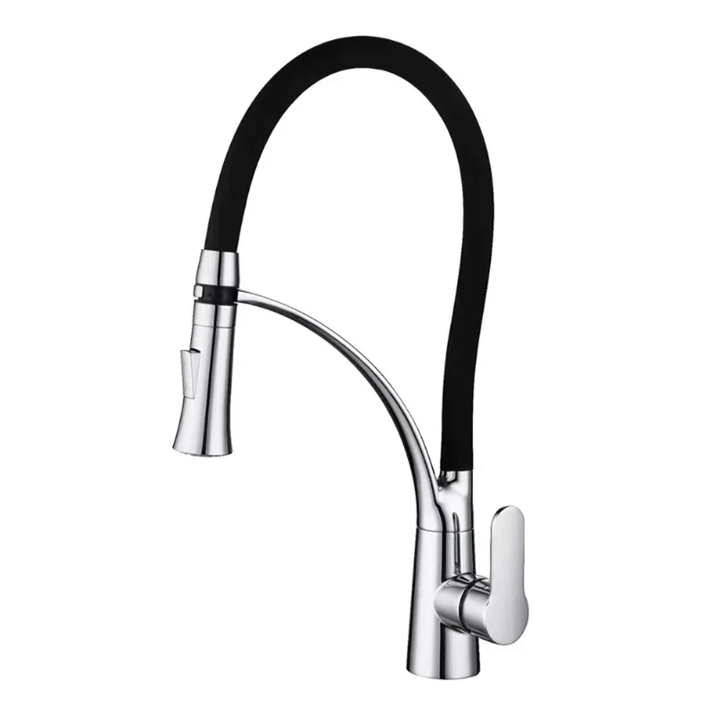 modern design chrome gold two-tone zinc alloy kitchen sink faucet 360 rotation, with hot and cold water pull-out spray