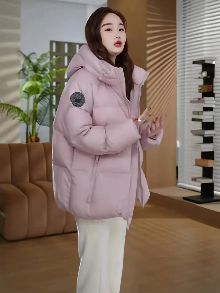 여성용 겨울 패딩 재킷 후드 중간 길이 다운 코트 따뜻한 아우터웨어 캐주얼 슬레 지퍼 케트 티엔드 시 레저