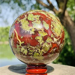 40mm Natural The dragon blood stoneQuartz Crystal Sphere ball Healing+base