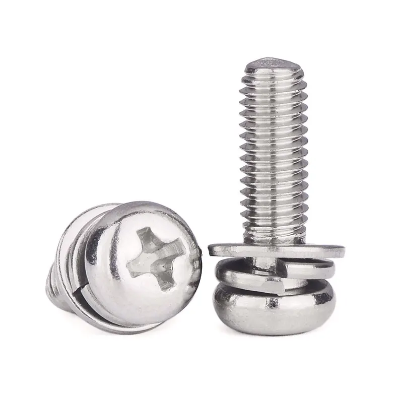 M2 M2.5 M3 M4 M5 Phillips Pan Head SEM Screws 304 Stainless Steel Three Combination Screw With Washer Multi Pack Hardware Parts