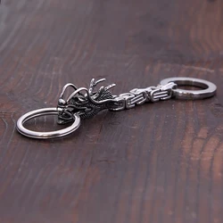 Punk Retro Nordic Viking Dragon Head Keychain Stainless Steel Men's Unique Emperor Chain Keychain Fashion Accessories Wholesale
