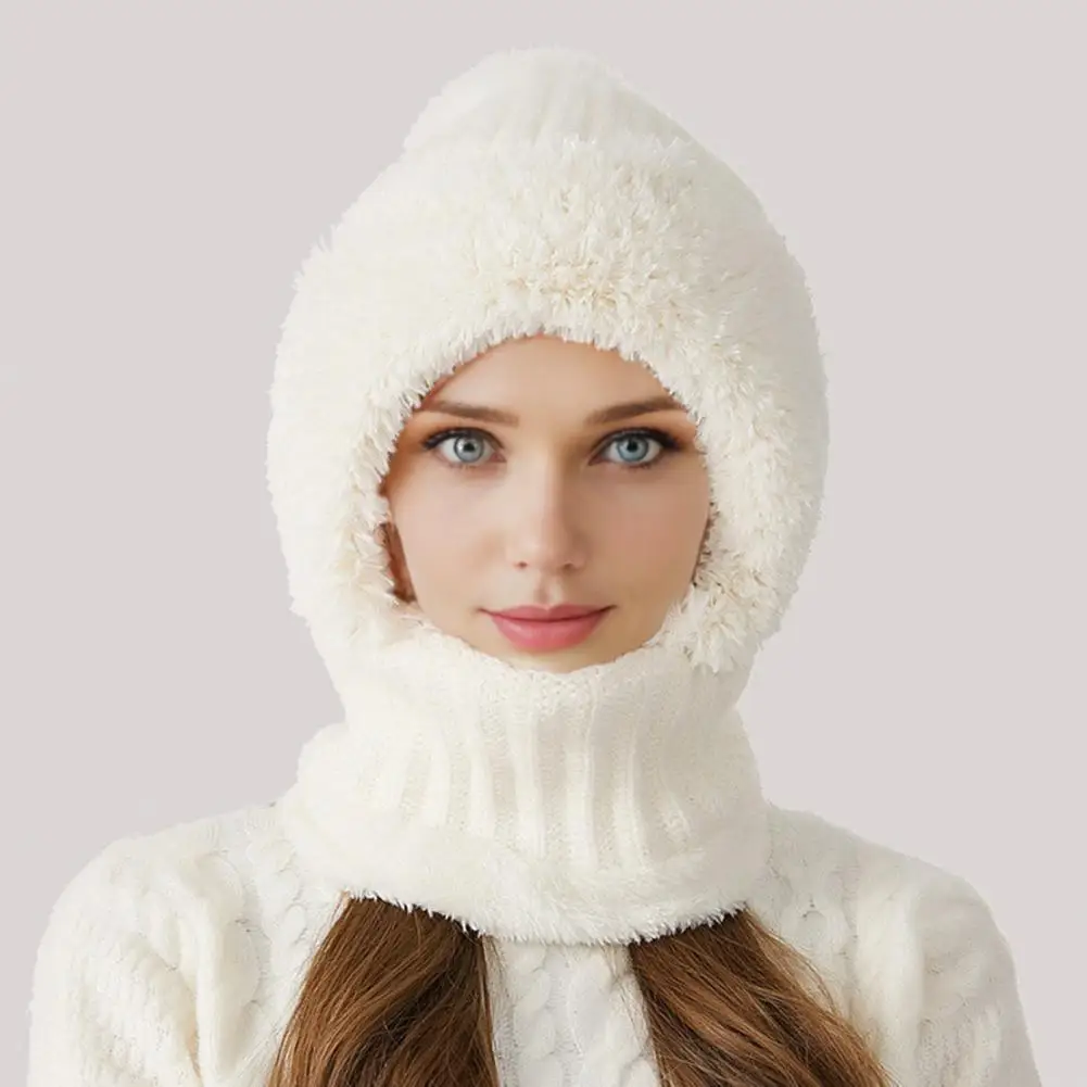 المرأة محبوك قبعة سميكة متماسكة نمط قبعة المرأة 3 في 1 وشاح محبوك قبعة مع أفخم الكرة ديكور يندبروف قبعة الثلوج لفصل الشتاء