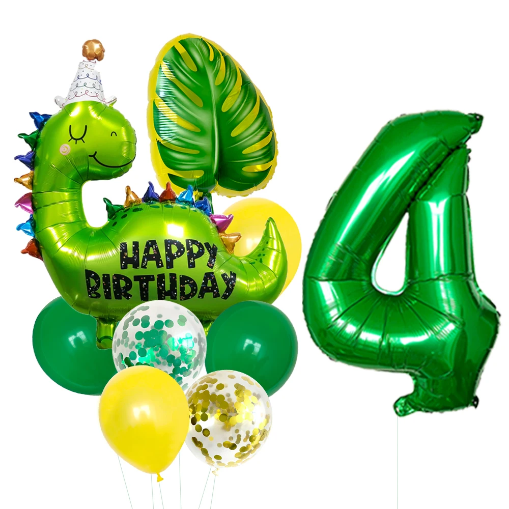 1set Happy Birthday Dinosaur Number Star Foil Balloons with Jurassic Theme Latex Balloon Children\'s Birthday Party Decorations