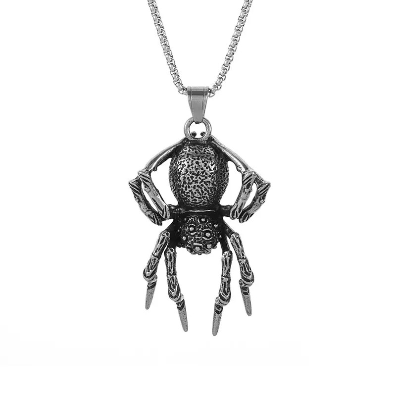 Vintage Punk Silver Color Spider Pendant Necklace Pendant Charm Men Cool Casual Necklace Fashion Jewelry