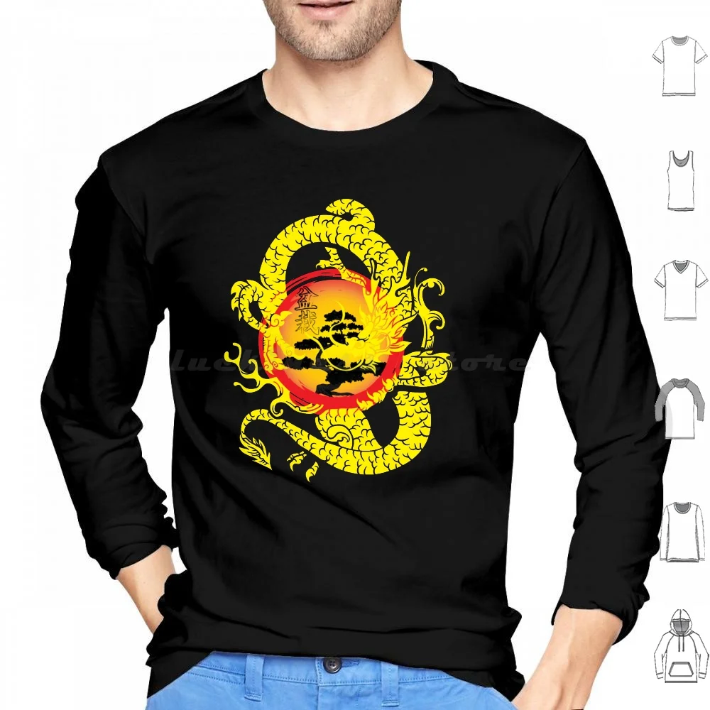 Bonsai Tree And Enso Circle With Japanese Dragon Karate Hoodies Long Sleeve Japanese Bonsai Bonsai Tree Enso Zen