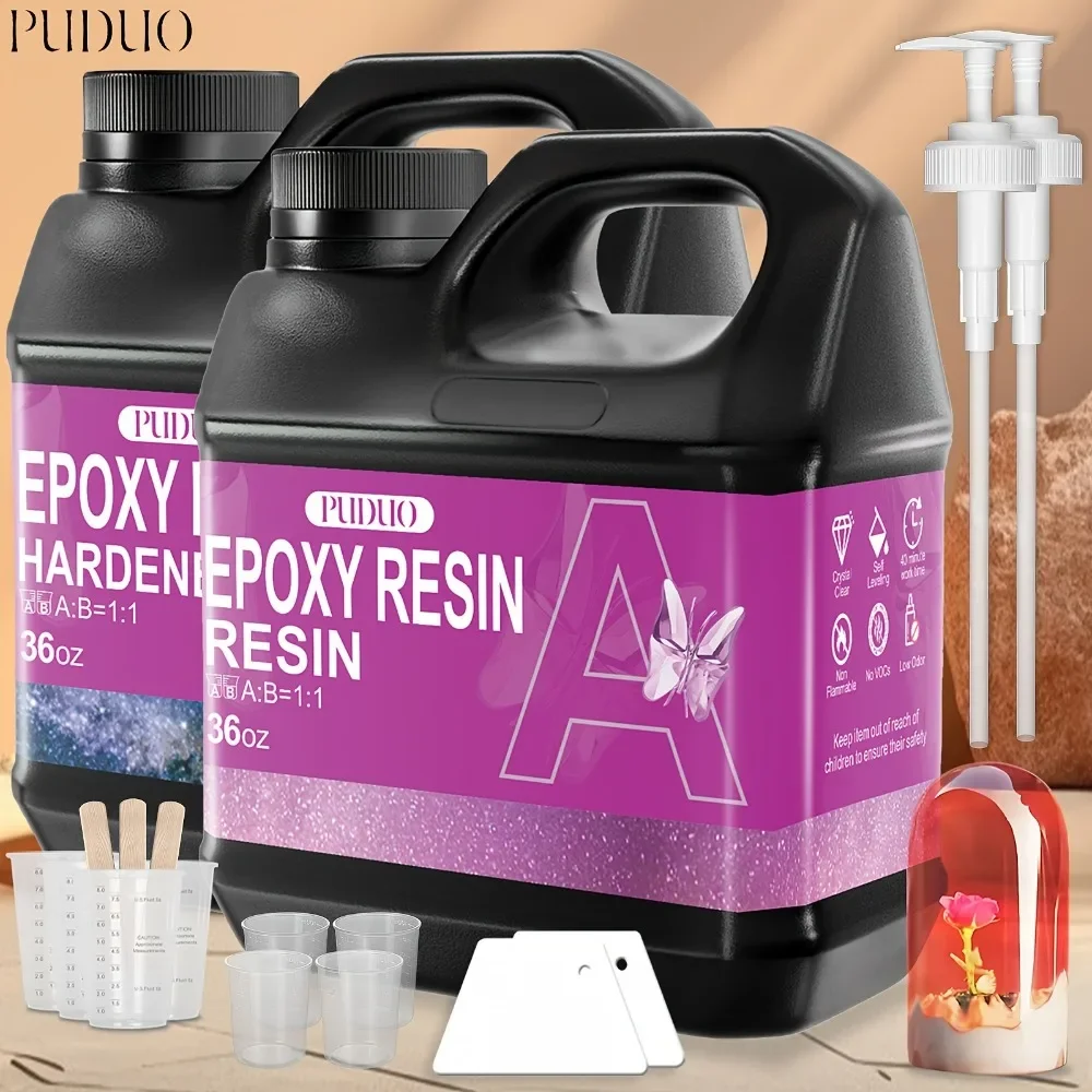 72OZ Epoxy Resin Kit, Crystal Clear Self-Leveling 1:1 Mix Ratio, No Yellowing, No Bubbles, Easy Mix for DIY Jewelry Making