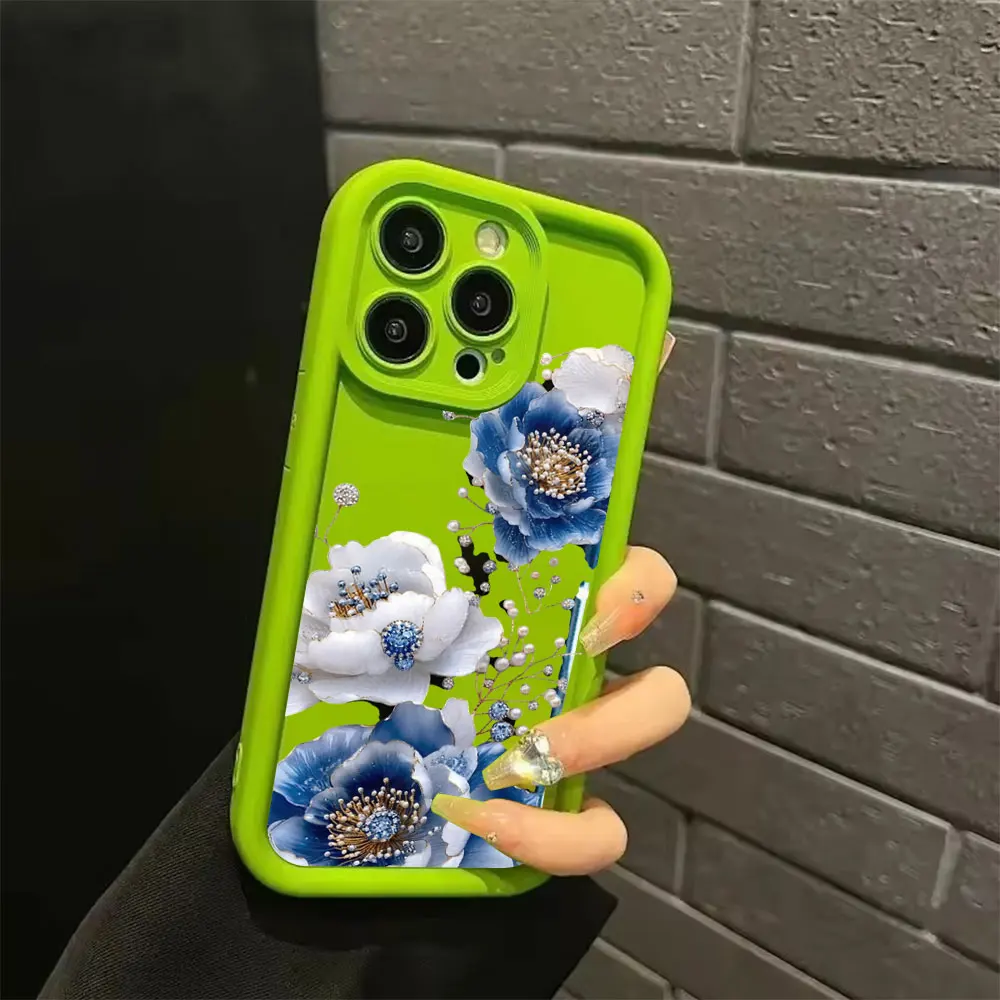 Funda de Silicona para iPhone 17 16 15 14 13 12 11 Pro Xs Max Mini 8 Plus XR X Air 17e 16e, Diseño Floral Anti-Caídas