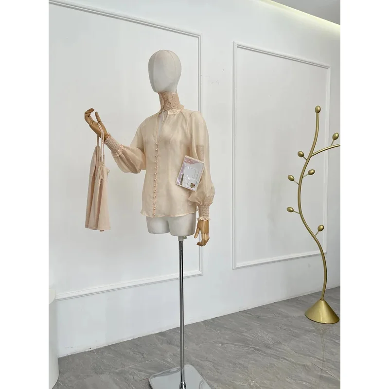 

2026 New Fashion Pink Lotus Root Color Long Sleeve Blouse Tops