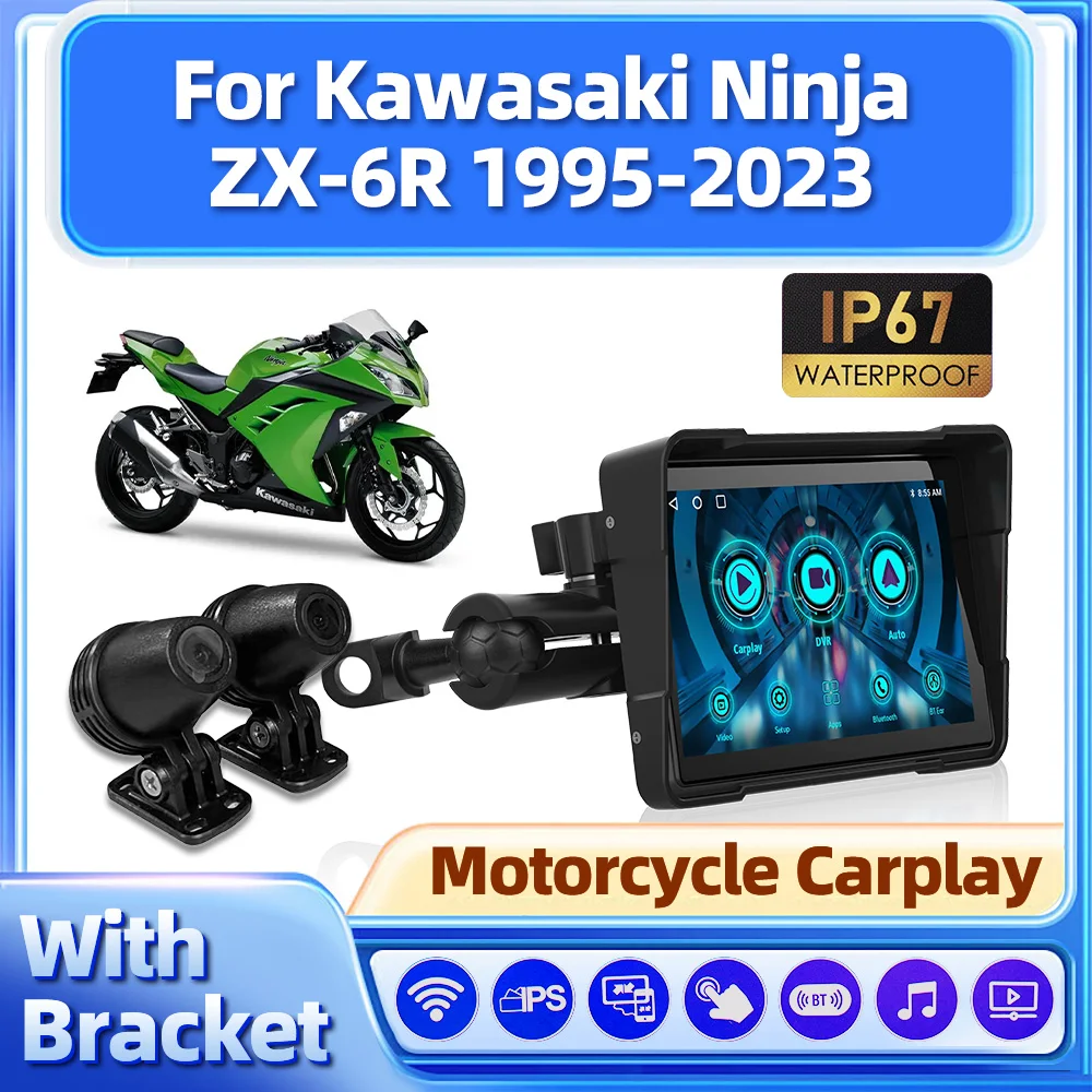 

5 Inch IP67 Waterproof Wireless Motorcycle GPS Navigator Touch Screen Moto Carplay For Kawasaki Ninja ZX-6R 1995-2021 2022 2023