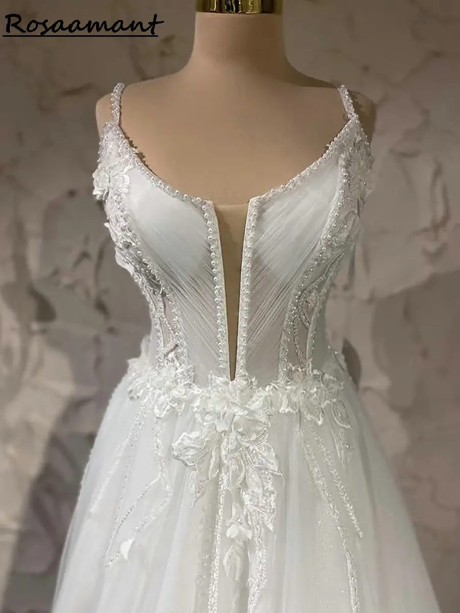 Простые свадебные платья трапециевидной формы без рукавов на бретельках с бисером и жемчугом, аппликации, кружевные свадебные платья в стиле кантри