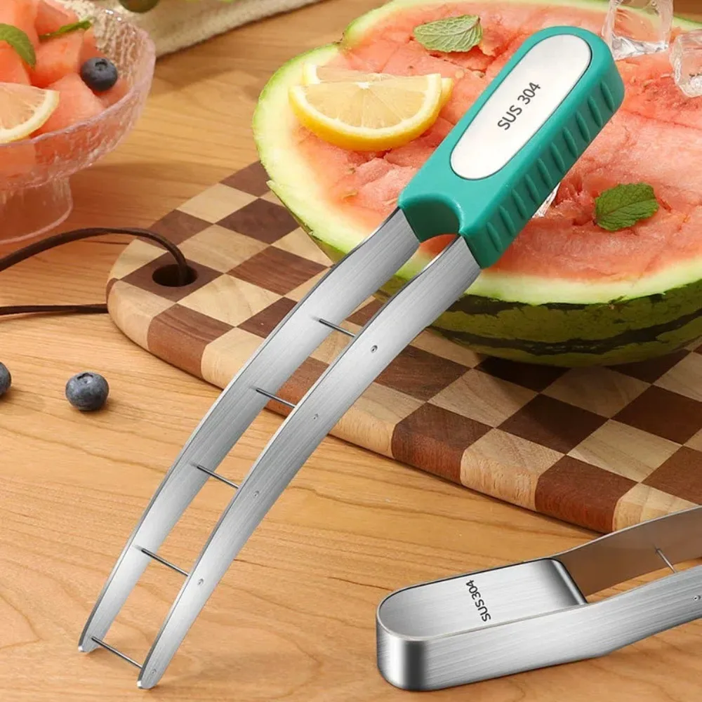 Kitchen Gadget Watermelon Cutter Slicer Stainless Steel Non Rusting Watermelon Cube Cutter Reusable Fruit Cutting Tool Kitchen