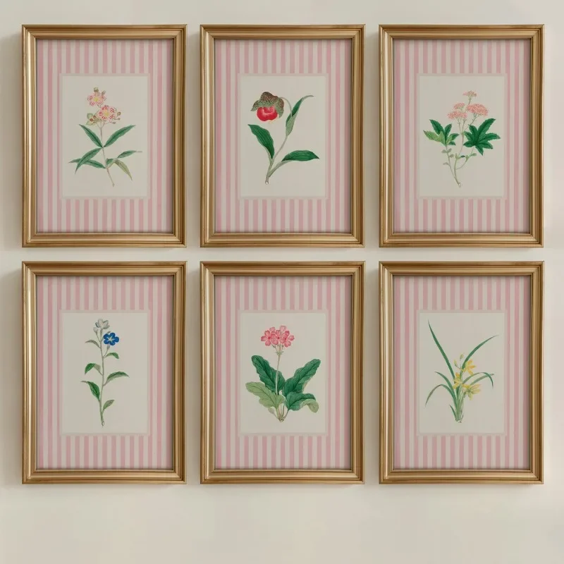 1pc frameless Canvas Painting Vintage Flower Poster Nancy Meyers Aesthetic Striped Floral Pink Coquette Canvas Painting Wall Art