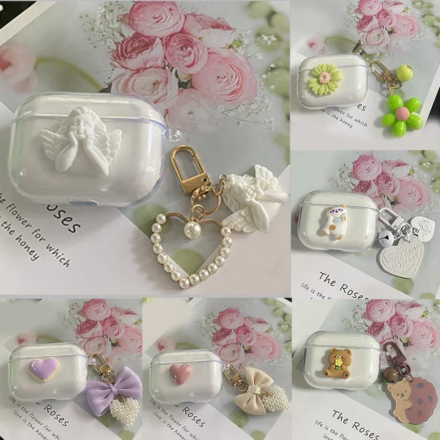 For UGREEN T3 case Cute Bear/flower Keychain Shell Transparent Earphone Silicone Cover for HiTune T3 cover