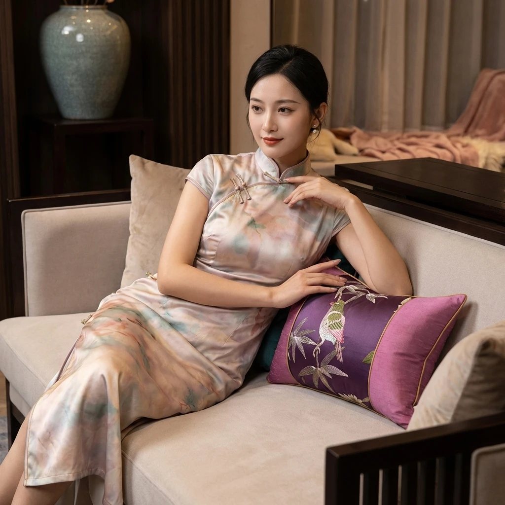 30x50/40x60cm Bird & Bamboo Embroidered Lumbar Pillow Cover, Satin Oriental Decorative Cushion Case for Sofa Bedroom