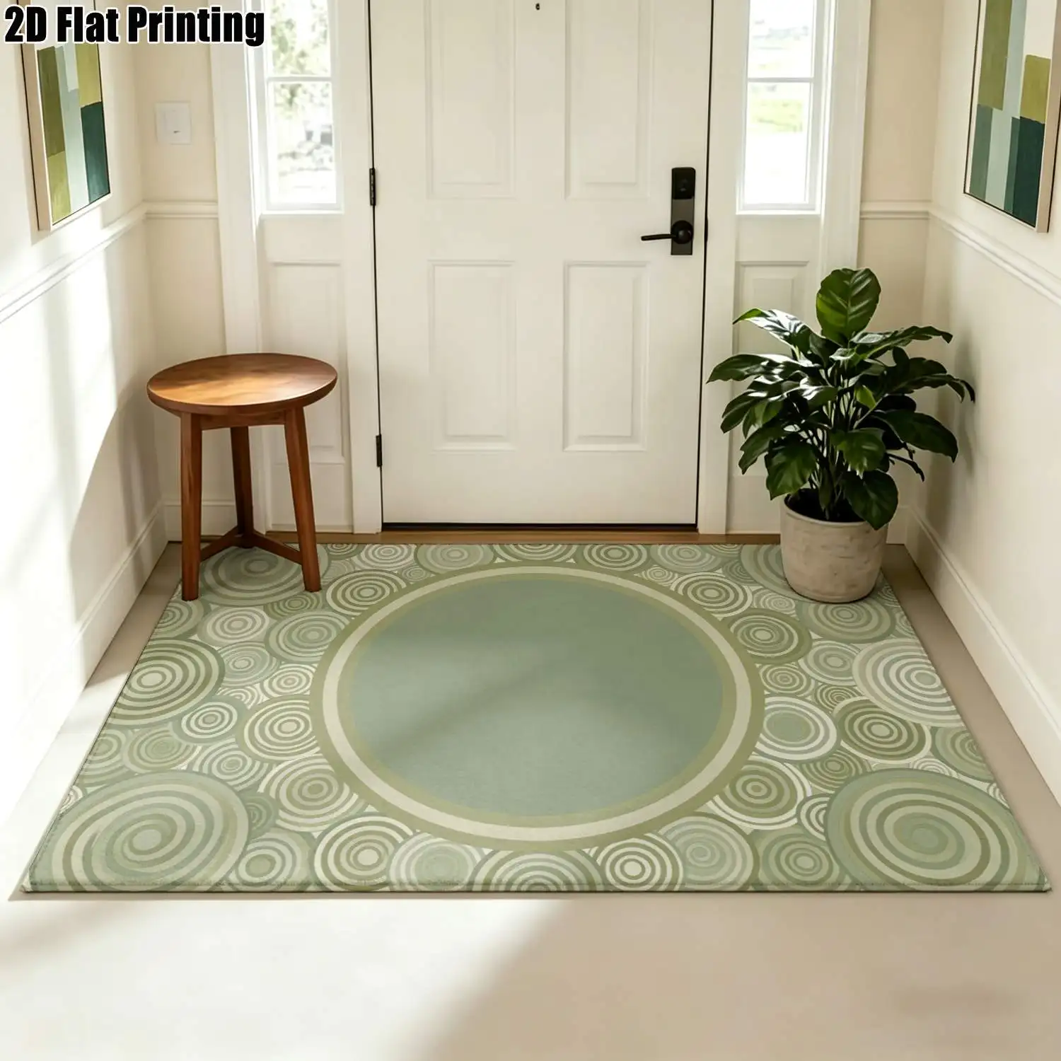 1Pc 2D Printed Light Green Spiral Geometric Carpet, Modern Simple Style, for Instagram Decor, Multi-Size, Machine Washable, for Entrance, Dining, Foyer, Study, Living Room, Bedroom