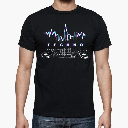 Unique New York City Silhouette DJ Techno T-Shirt. Summer Cotton O-Neck Short Sleeve Mens T Shirt New S-3XL