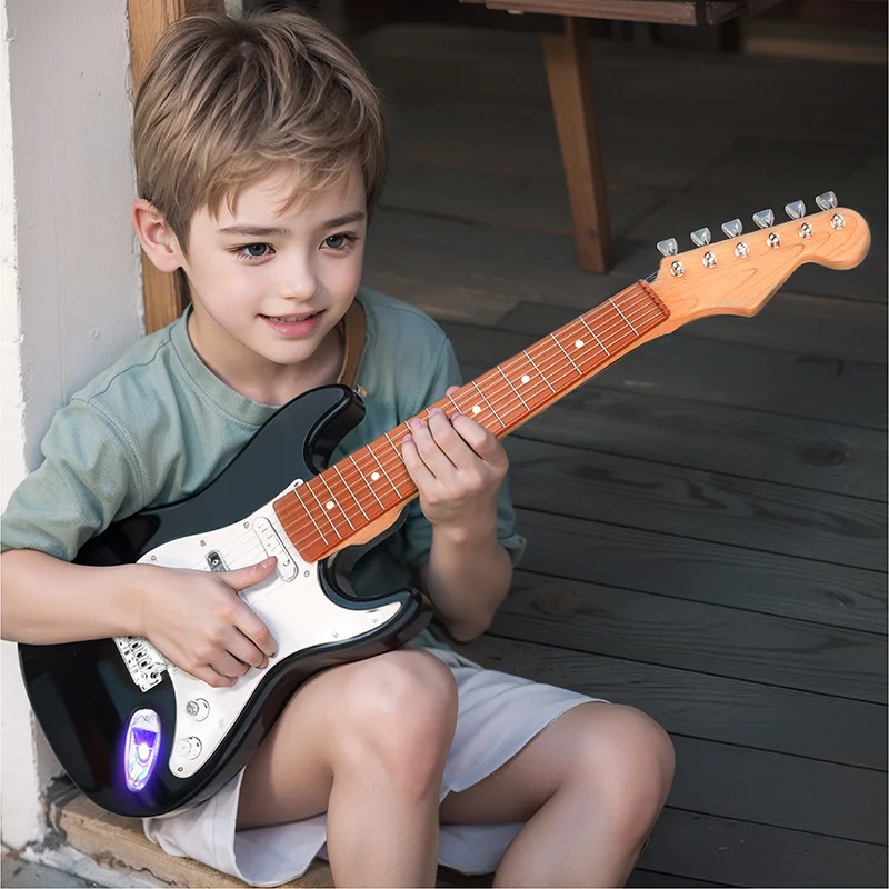 子供用エレキギターおもちゃ LEDライト ポータブルおもちゃ 楽器 子供教育玩具 誕生日プレゼント 8曲内蔵