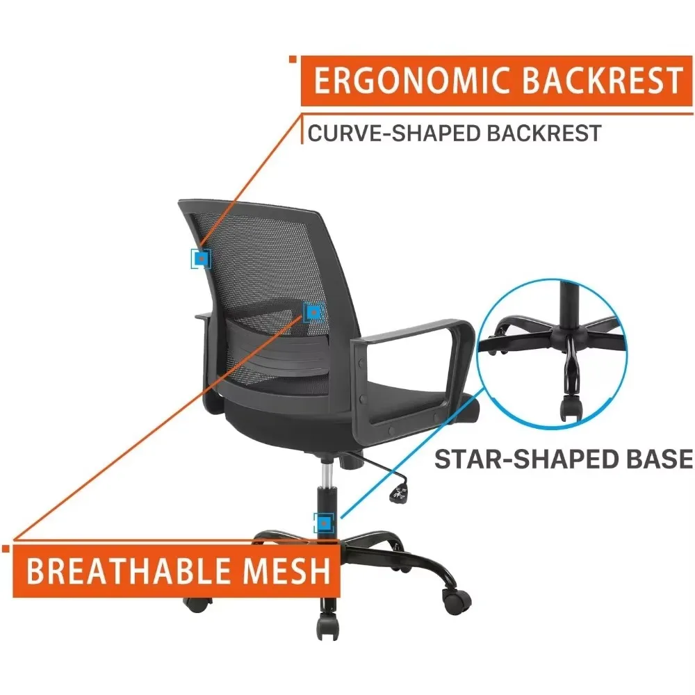 Ergonômico Rolling Mesh Desk Chair, apoio lombar executivo, design giratório ajustável