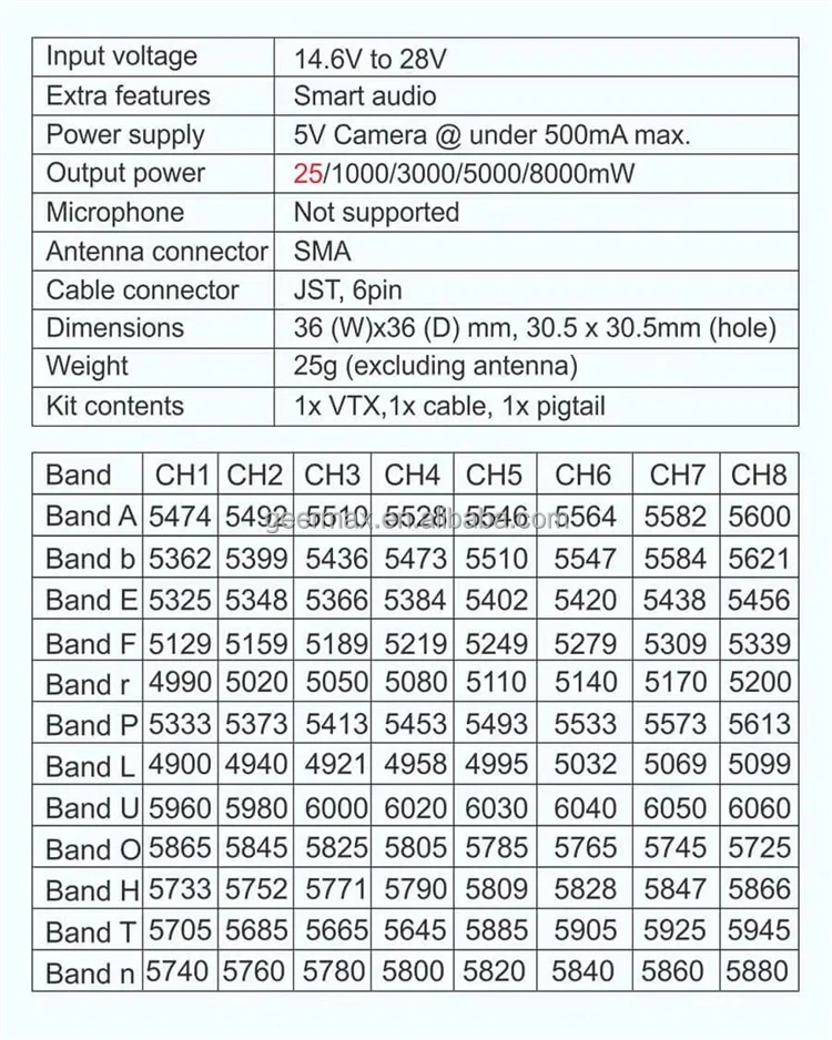 FPV Drone Parts Video Transmitter 8W 96CH for AKK Ultra VTX Long Range TX8000AC 4.9G-6G Ultra Wide Band SMA JST UAV Components