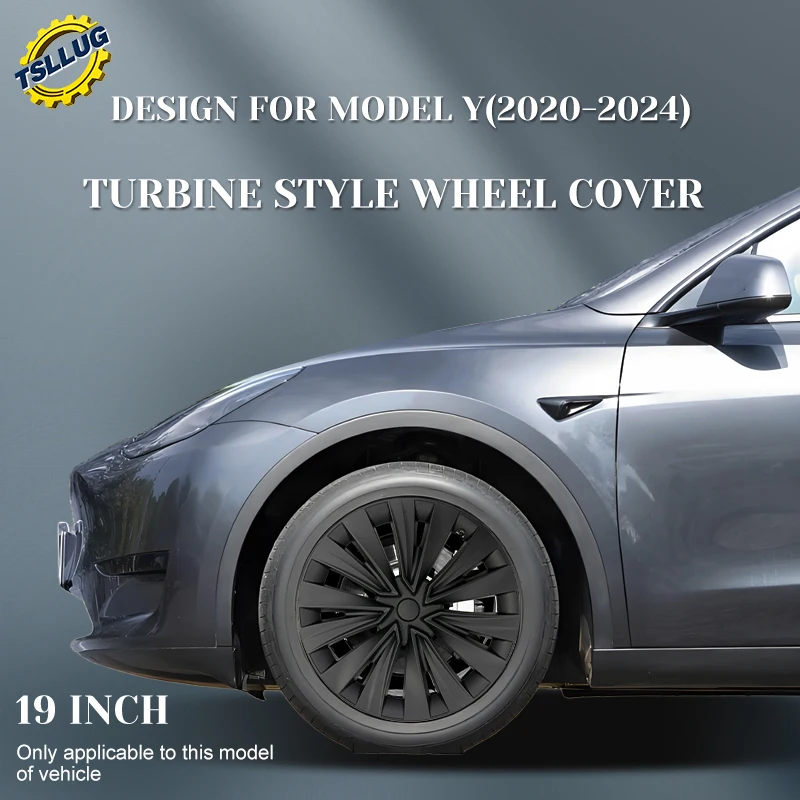 

4 шт. для Tesla Model Y 2020-2024, крышка колеса в стиле турбины, 19-дюймовая автомобильная замена, автомобильная крышка ступицы, полный обод, автомобильные аксессуары