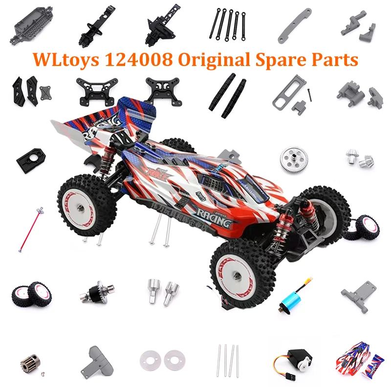 

Радиоуправляемая машина WLtoys 124008, 1/12, новые оригинальные запасные части, компонент предотвращения столкновений, корпус шасси, шина, собачья кость, бесщеточный двигатель ESC