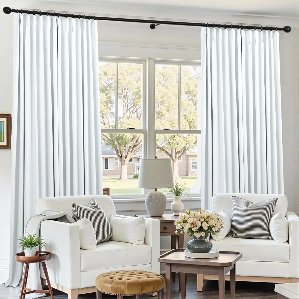 Cortinas blackout de linho com pregas brancas, 42 x 102 polegadas