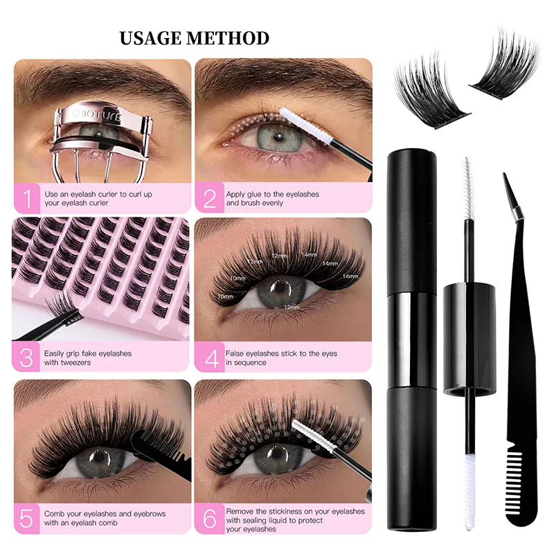 DIY Lash Extension Kit Lash Clusters With Waterproof Strong Hold Lash Bond Seal Eyelash Tweezers Lash Cluster Kit False Eyelash