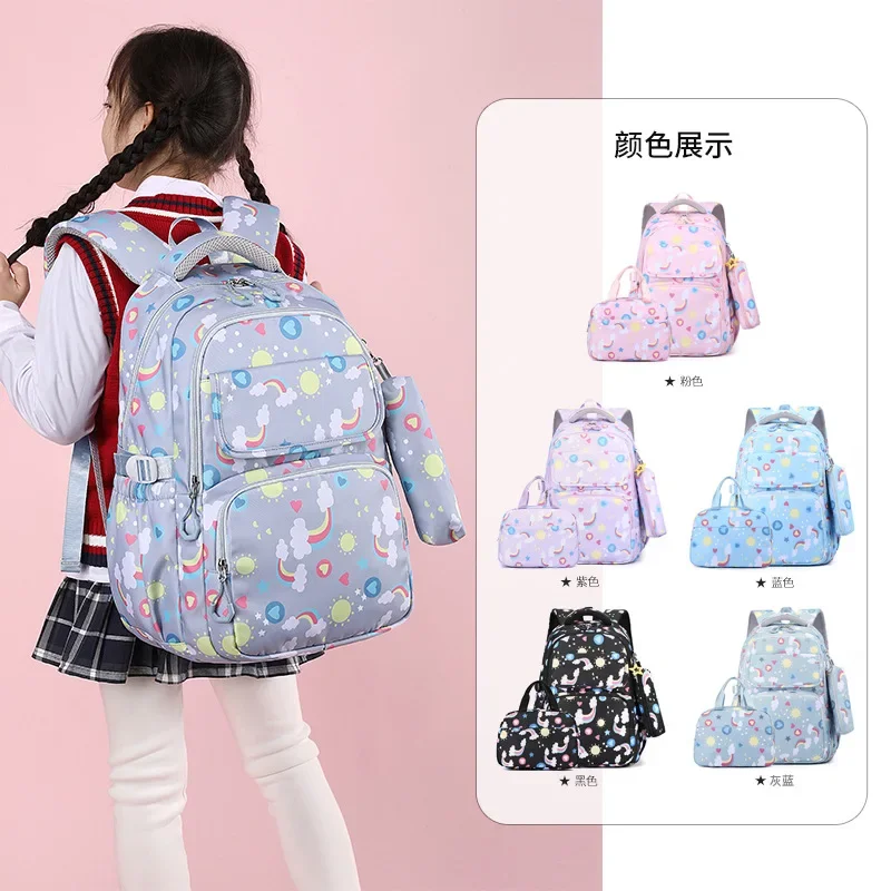 2024 NEW 3pcs/set Printed Backpack Girls Schoolbag High Quality Nylon Book Bag Teenage School Bags with Lunchbag and Pencilbag