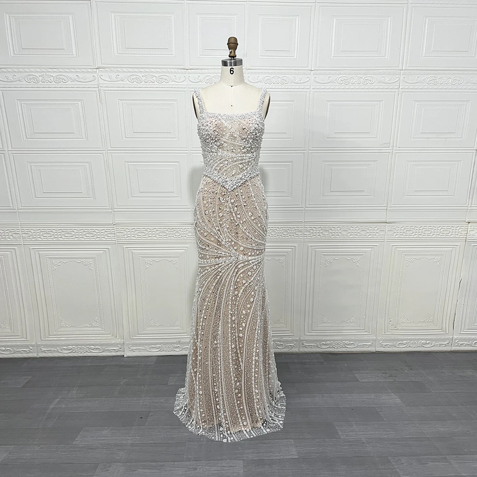 Luxe Naakt Zeemeermin Dubai Arabische Peals Avondjurk 2025 voor Vrouwen Elegante Kralen Lange Formele Prom Bruiloft Jurk Aangepast