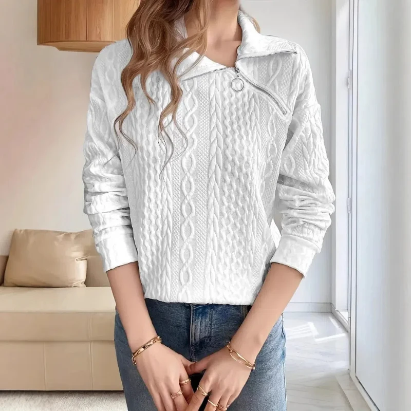 New Women Pullover Sweatshirt Casual Side Zipper Lapel Long Sleeve Women Clothing Sweatshirts