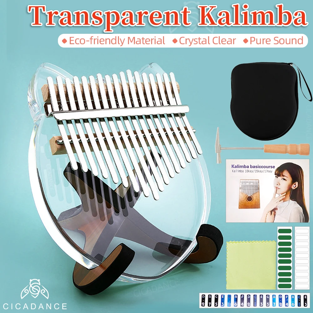 

Acrylic Kalimba 17 Key Transparent Thumb Piano Mbira Crystal Calimba With Learning Book Tuner Hammer Case Music Instrument Gifts