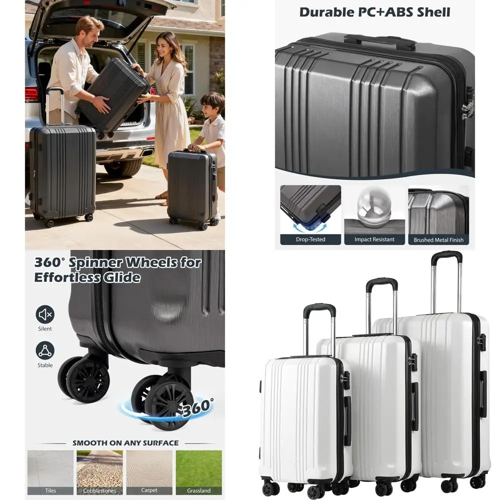 

Набор из трех чемоданов с замком TSA, спиннер, легкий (белый)