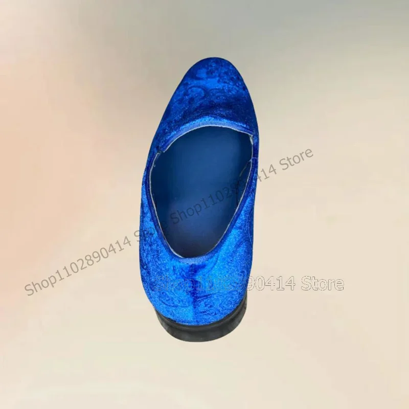 รองเท้าโลฟเฟอร์ผ้าลูกฟูกปักลายสีน้ำเงิน ดีไซน์แฟชั่น สวมใส่ง่าย รองเท้าผู้ชายสุดหรู ทำมือ เหมาะสำหรับงานปาร์ตี้ งานเลี้ยง งานแต่งงาน รองเท้าเดรสผู้ชาย