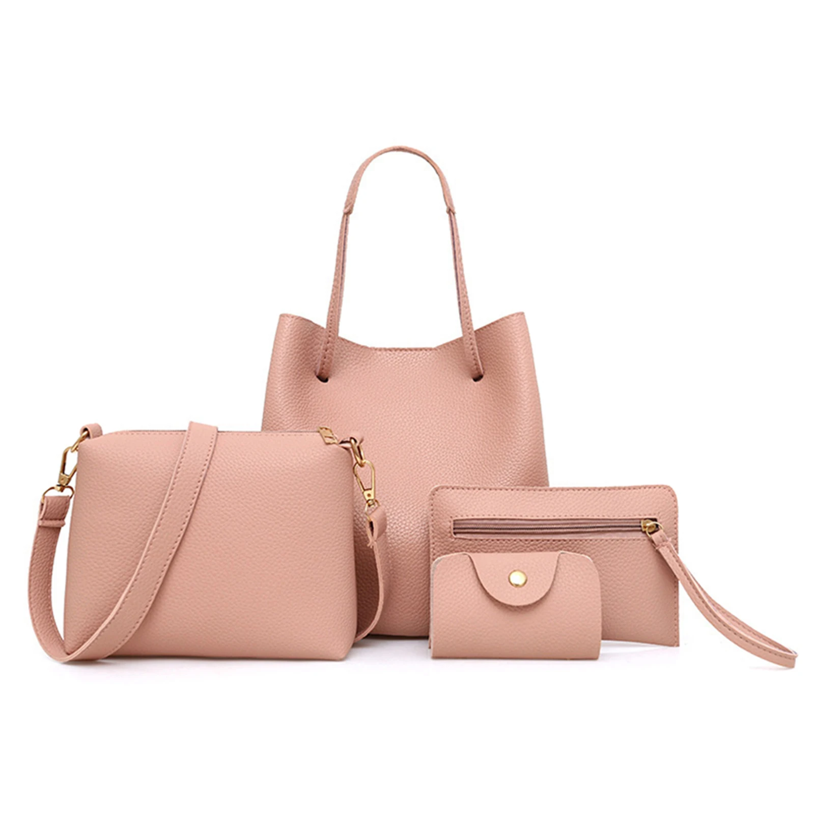 4pcs/set Solid Color Leather Handbags Waterproof Casual Leather Handbags for Women Girls Dating Shopping