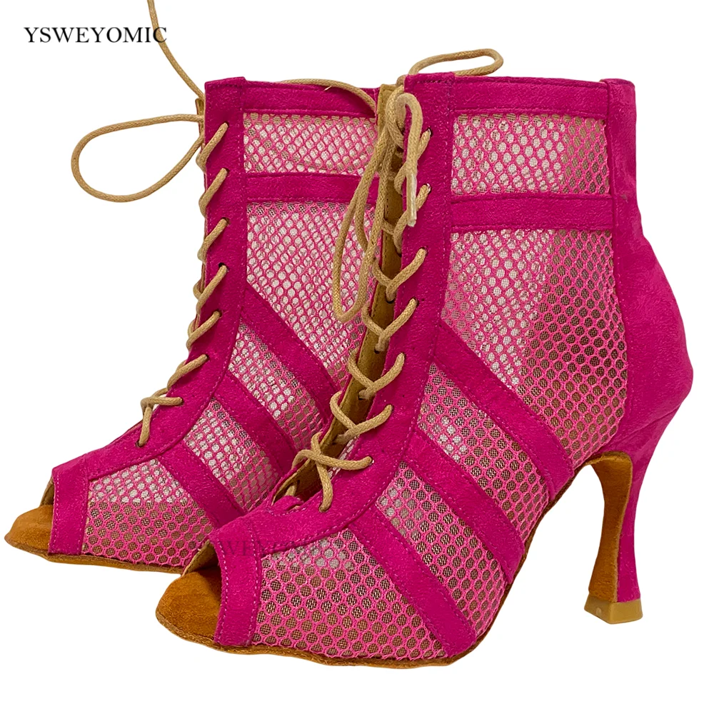 Pink Color Latin Ballroom Dancing Booties Unique style High Quality Made Soft Insole Women Latin Dance Shoes 2023 Dance Booties