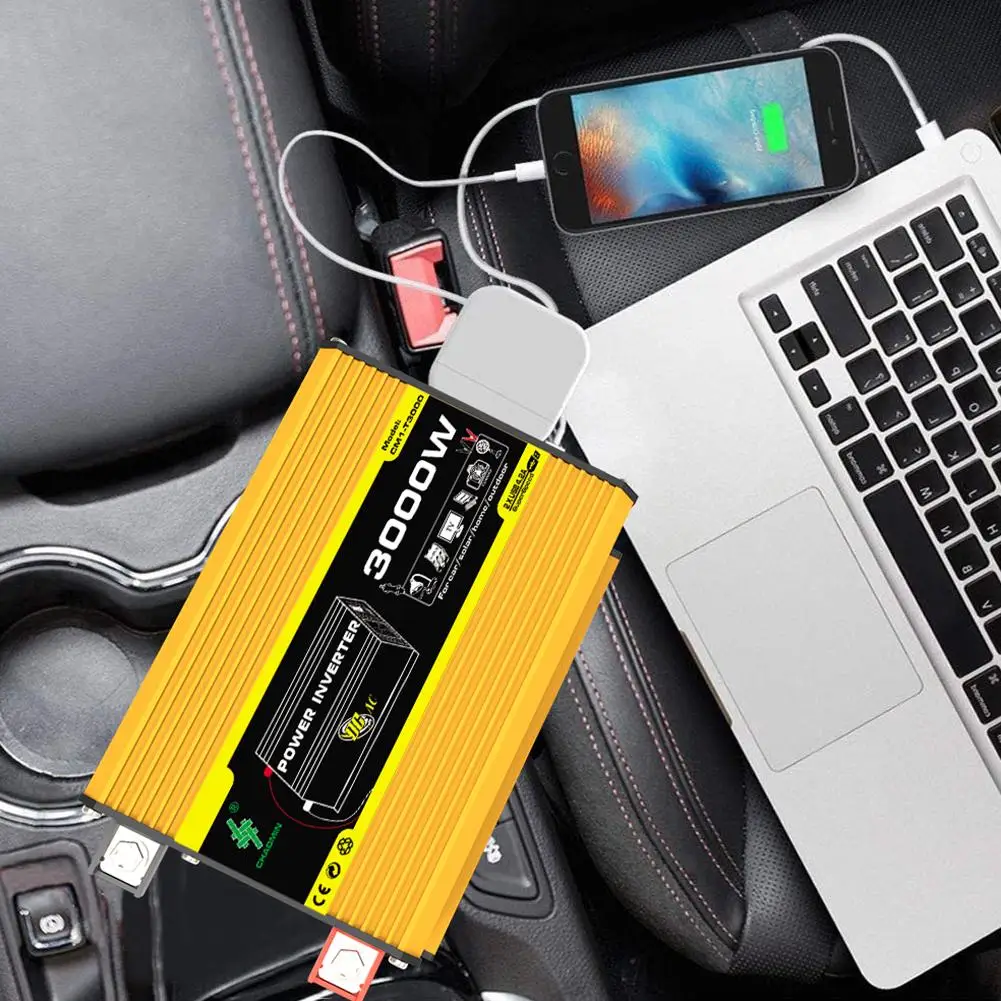 

Автомобильный инвертор, преобразователь постоянного тока 12 В в переменный ток 110/220 В, автомобильное зарядное устройство с двумя USB-портами, модифицированный синусоидальный портативный инвертор мощности для планшета RV B8X8