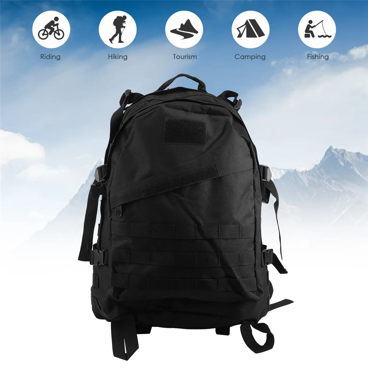 Zaino da esterno in tessuto Oxford impermeabile 40L 600D Borsa da trekking sportiva da viaggio mimetica nera