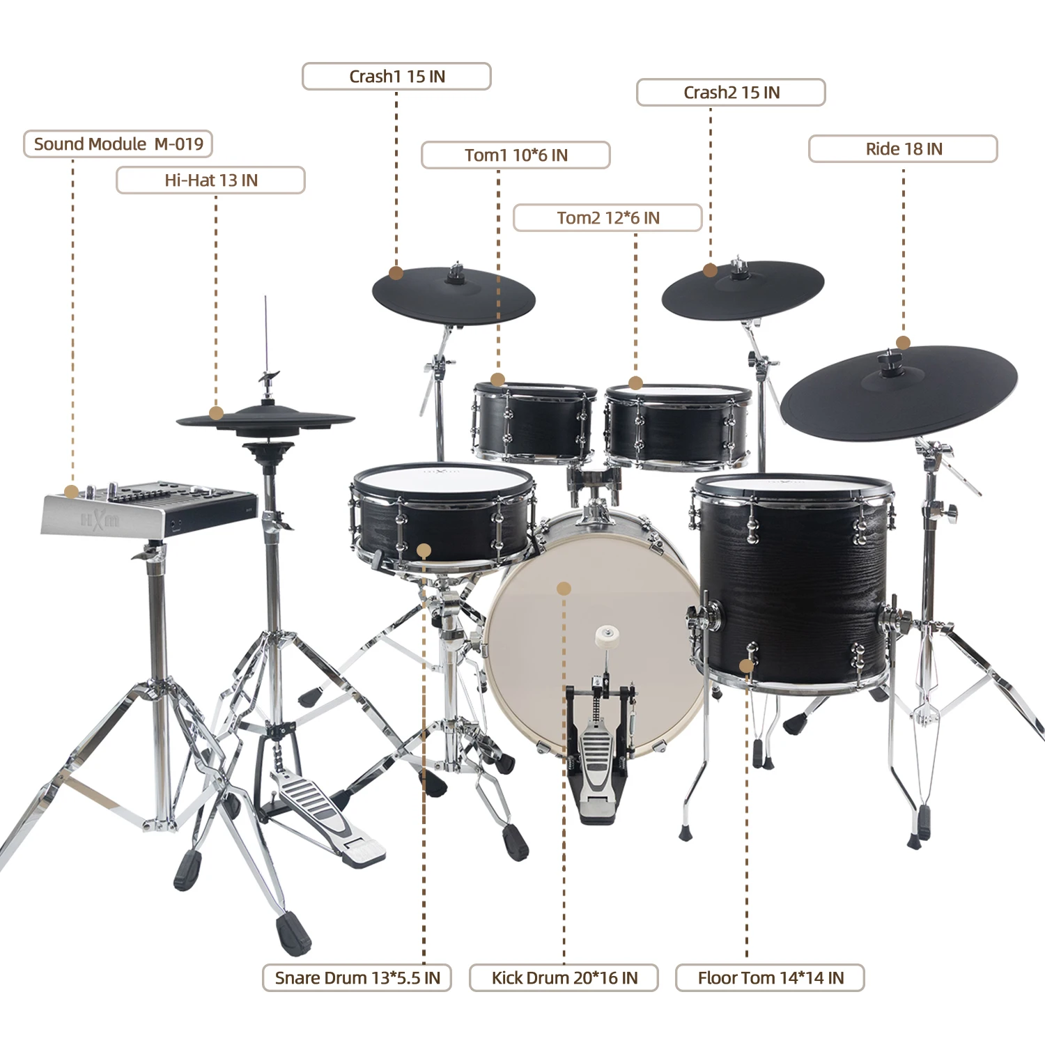 Black Wood Color Professional Electric Drum Set 9-Piece Electronic Drum Acoustic Feel Factory Direct Sales