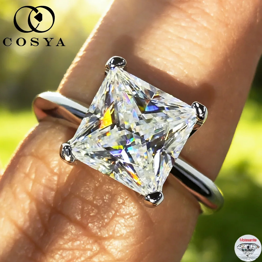 

COSYA 1/2/3/4CT Princess Cut Moissanite Solitaire Ring S925 Silver D Color VVS Lab Diamond Wedding Ring Engagement Jewelry Gift