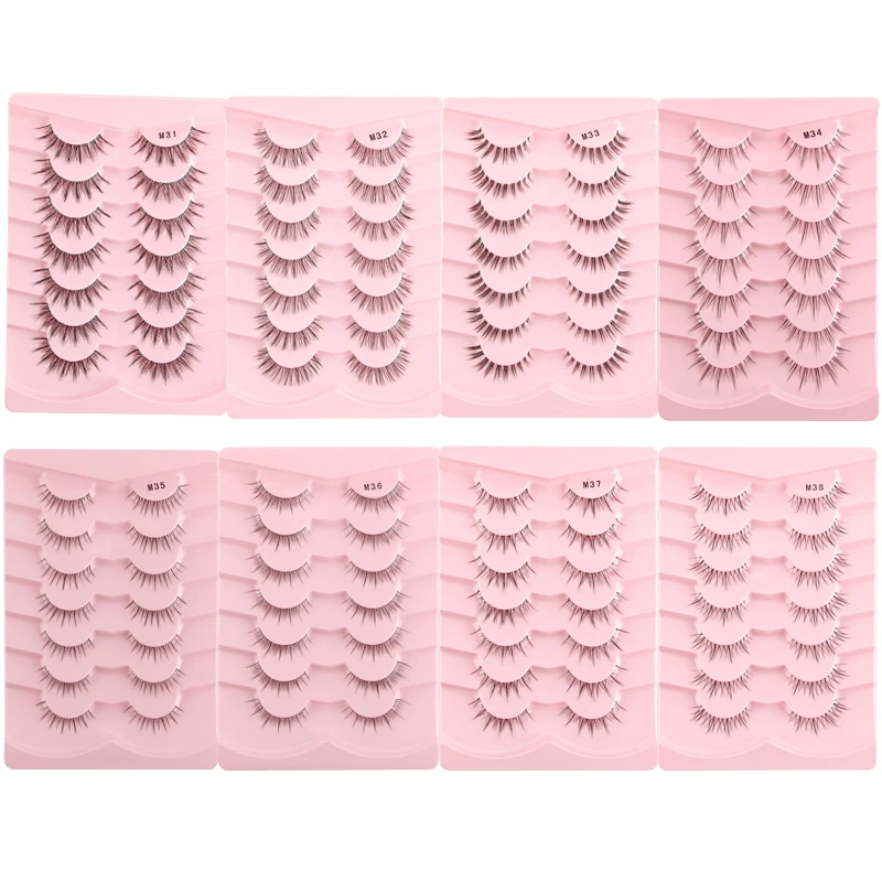 Lanjinglin 7 Pairs Eyelashes 3D Natural False Lashes Fluffy Soft Cross Manga Lashes Wispy Reusable Eyelash Extension Makeup Tool