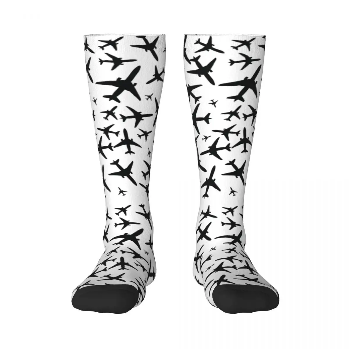 Random Airplanes Pattern Women Athletic Stockings Fun 3D Printed Aviation Fighter Pilot Outdoor Sport Thigh High Socks