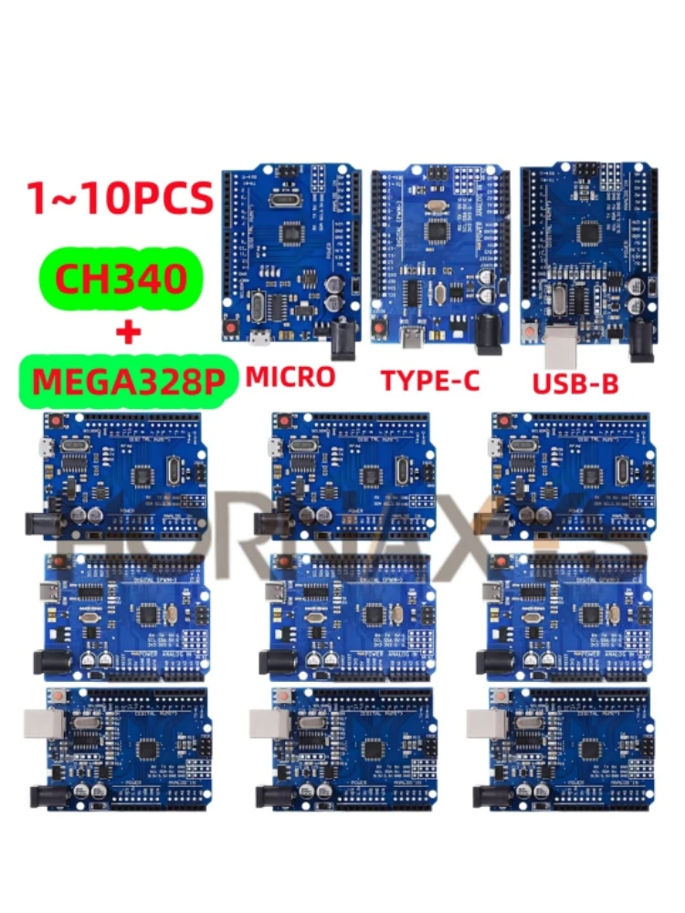1-10 SZT. UNO R3 CH340G MEGA328P Chip UNO R3 + Kabel USB/TYPE-C/MICRO ATMEGA328P-AU Płytka Rozwojowa 16Mhz — zdjęcie produktu 7