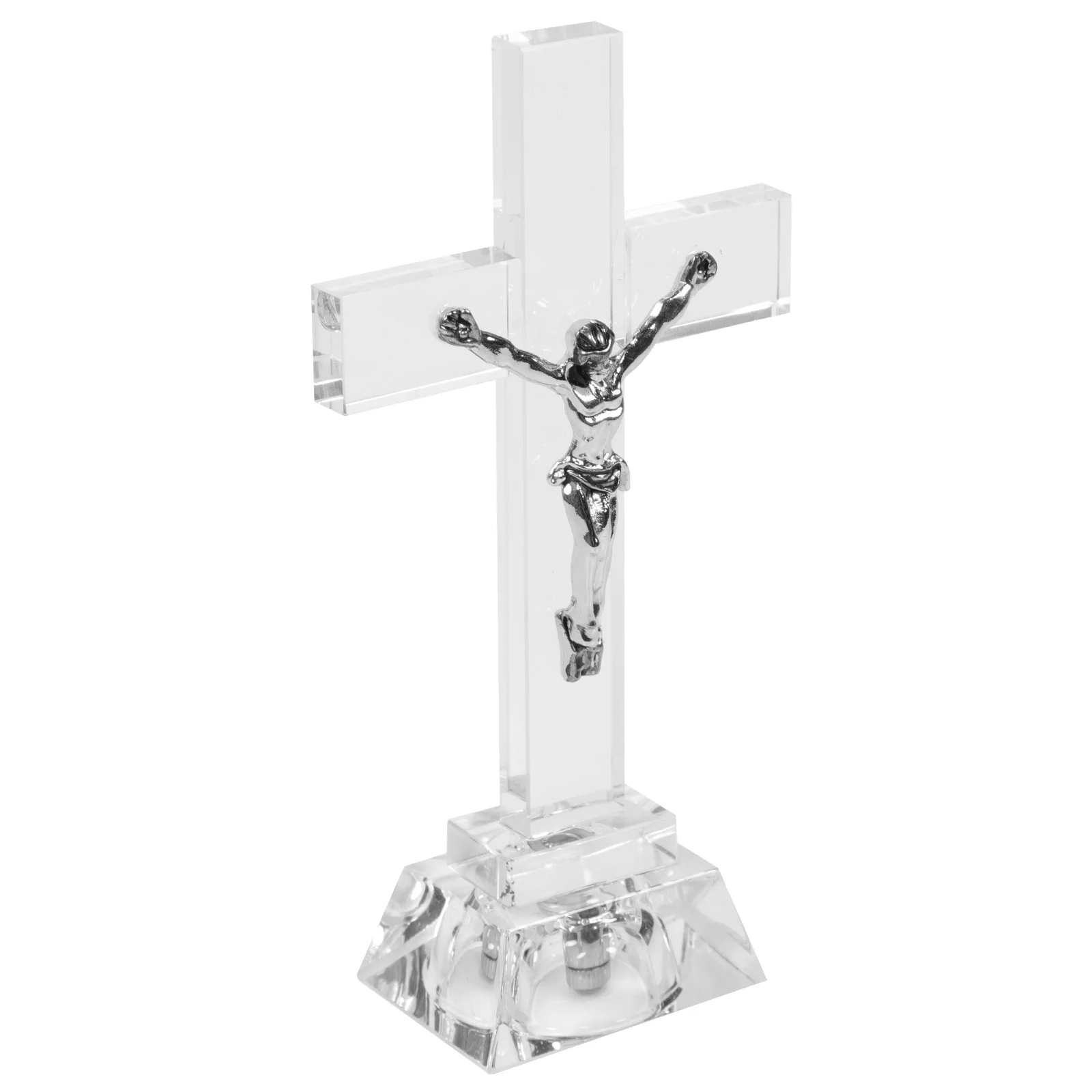 Prayer Crystal Decorative Lamp Ornament Christian Religious Cross Adornment Office Alter Decorations