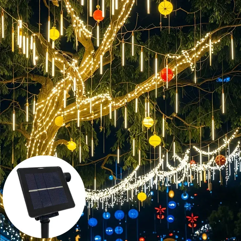 

Solar Outdoor LED Meteor Shower Lights Falling Rain Drop Fairy String Light Waterproof Christmas Party Garden Holiday Decoration