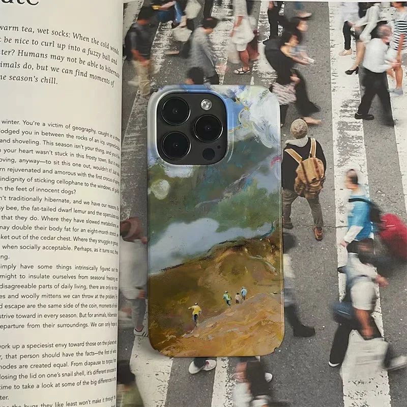 لوحة زيتية باللون الأصفر والأخضر، حافظة هاتف متينة لتسلق الجبال لهاتف آيفون 17Air 16E 15PROMAX 13 12MINI 11 XR غطاء هاتف أكريليك #2