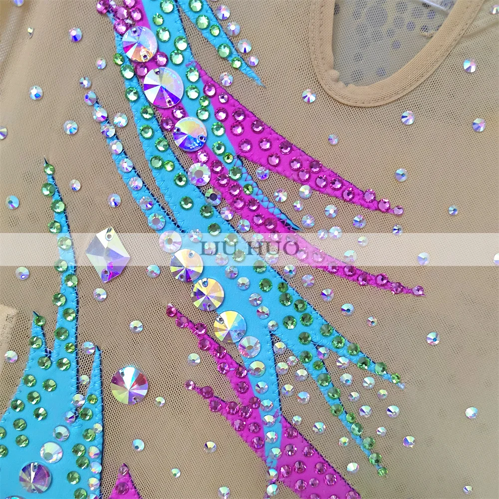 LIUHUO Ritmische Gymnastiek Turnpakje Aerobics Volwassen Vrouwen Meisje Kostuum Prestaties Competitie Dans Jurk Groen Multi-color Tieners