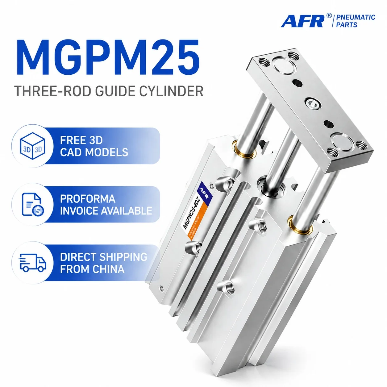 AFR MGPM25 Guided Cylinder Twin Rod Magnetic Double Acting Three Shaft Slide Bearing Pneumatic Compact Guide Bore 25mm MGPM25-75