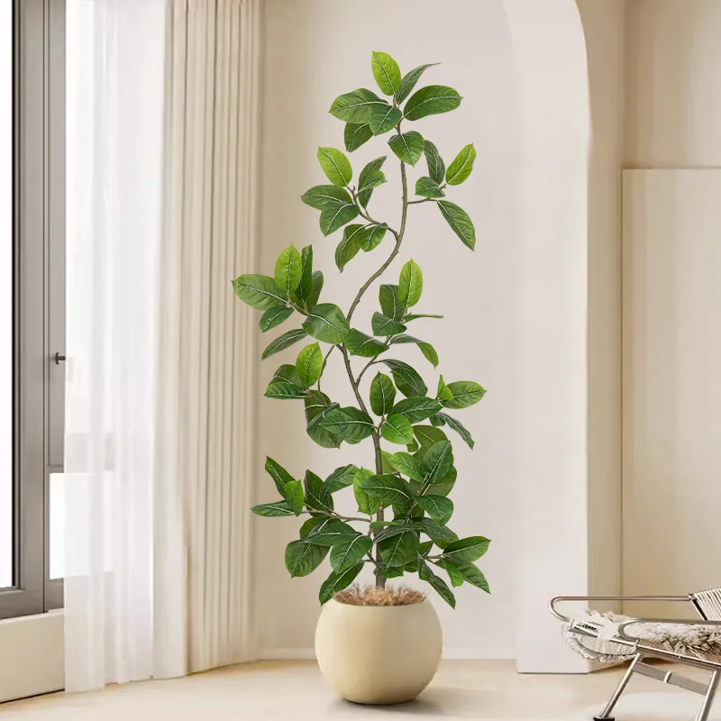 

Large living room simulation green plants potted Bengal Ficus bionic plant indoor floor decoration flower ornament next to sofa