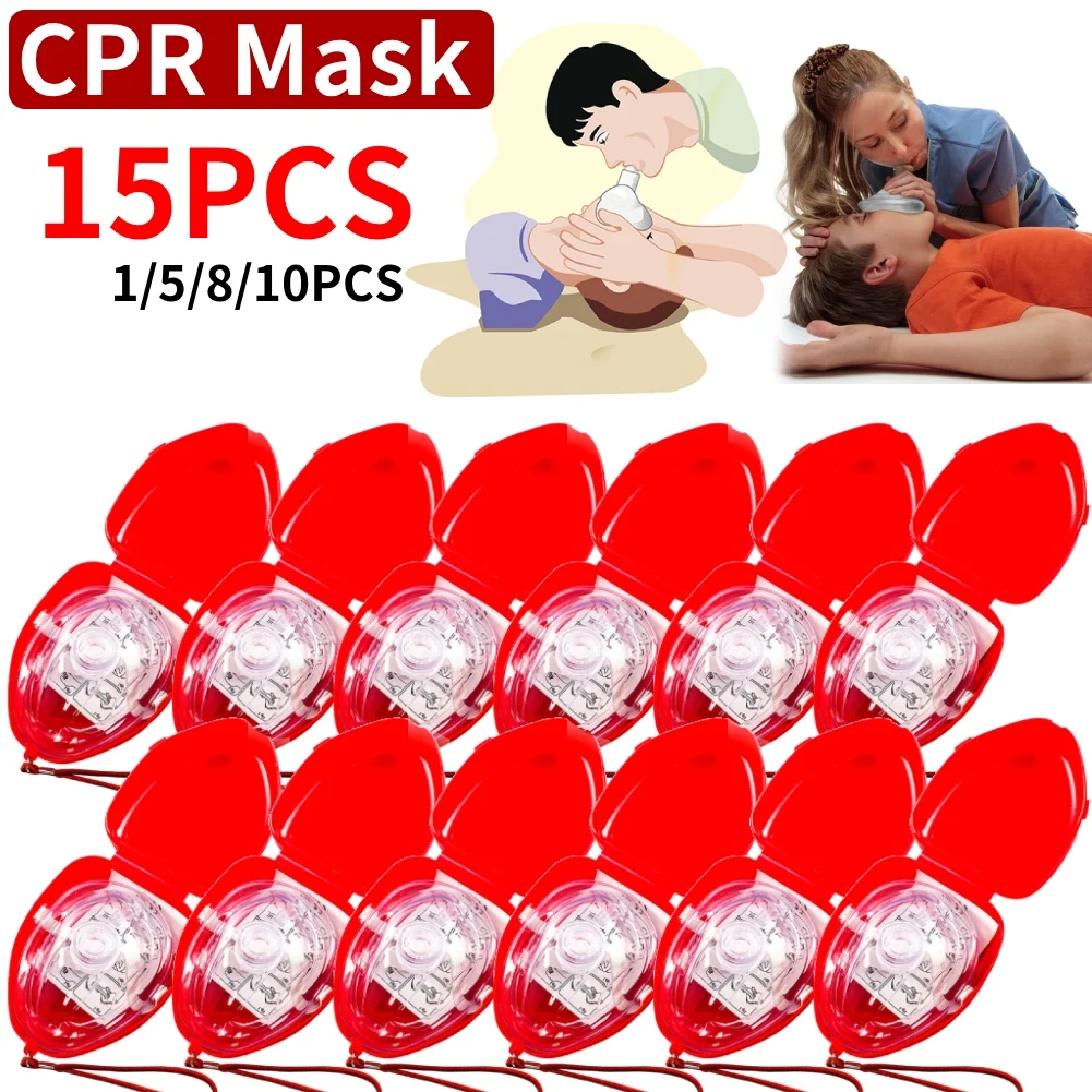 1-15PCS CPR Breathing Mask One-Way Breathing Valve Mask Emergency First Aid Kits Reusable Respiration Training Mask Rescue Tools